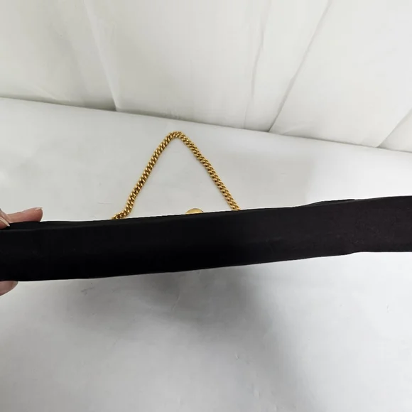 Vintage Coblentz Black Satin  Convertible Clutch Evening Bag Gold Chain Hinge - Picture 5 of 9